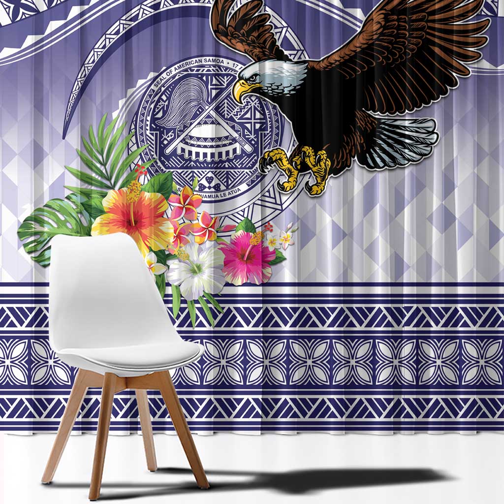 American Samoa Bald Eagle Window Curtain Polynesian Tropical Flowers