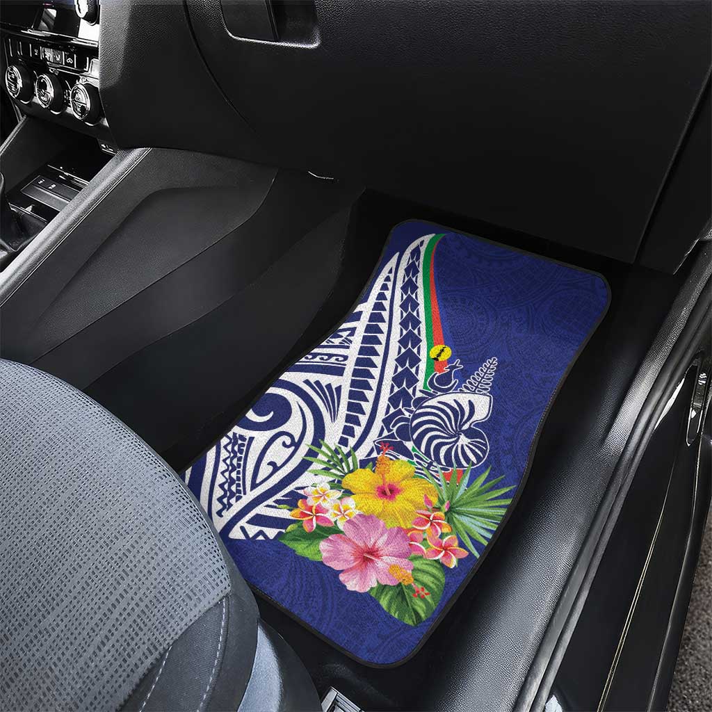 New Caledonia Kagu Bird Car Mats Polynesian Tropical Flowers