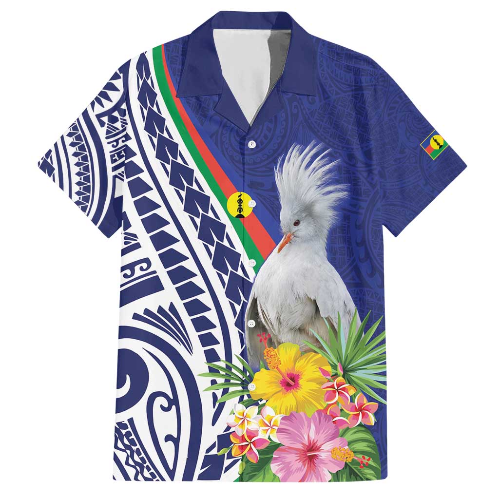 New Caledonia Kagu Bird Hawaiian Shirt Polynesian Tropical Flowers