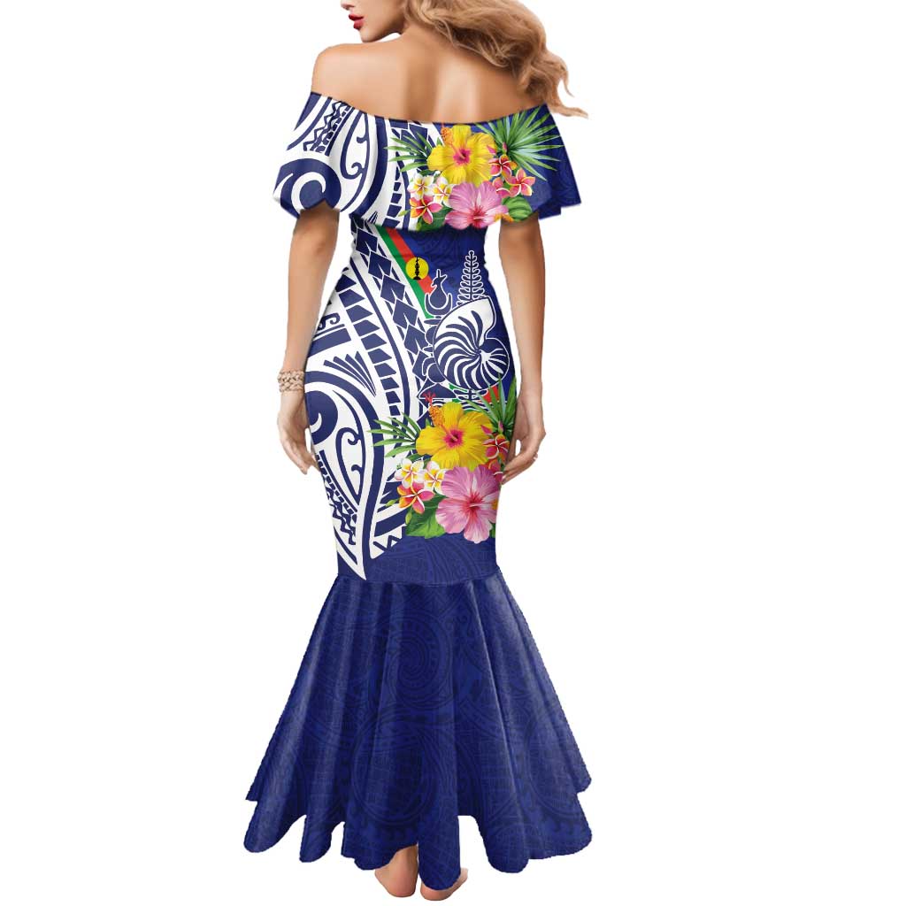 New Caledonia Kagu Bird Mermaid Dress Polynesian Tropical Flowers