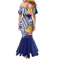 New Caledonia Kagu Bird Mermaid Dress Polynesian Tropical Flowers
