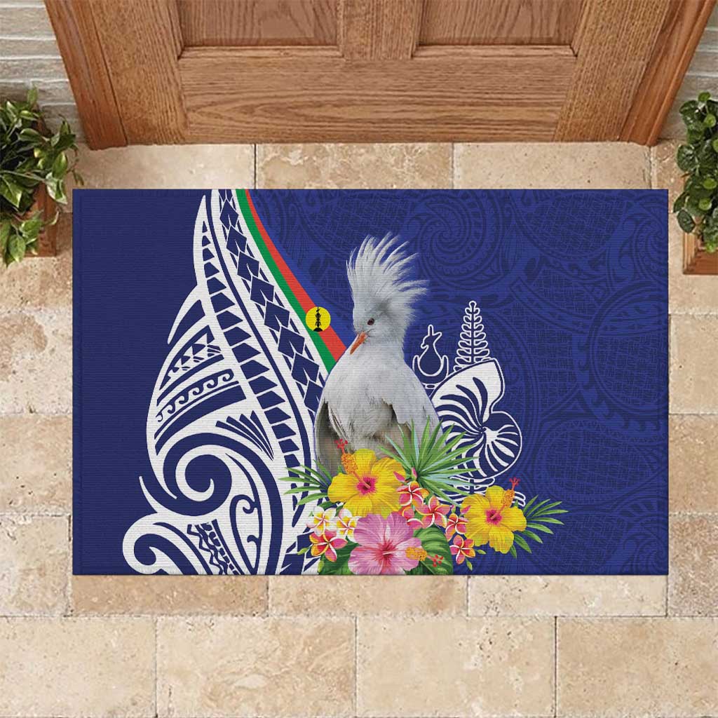 New Caledonia Kagu Bird Rubber Doormat Polynesian Tropical Flowers