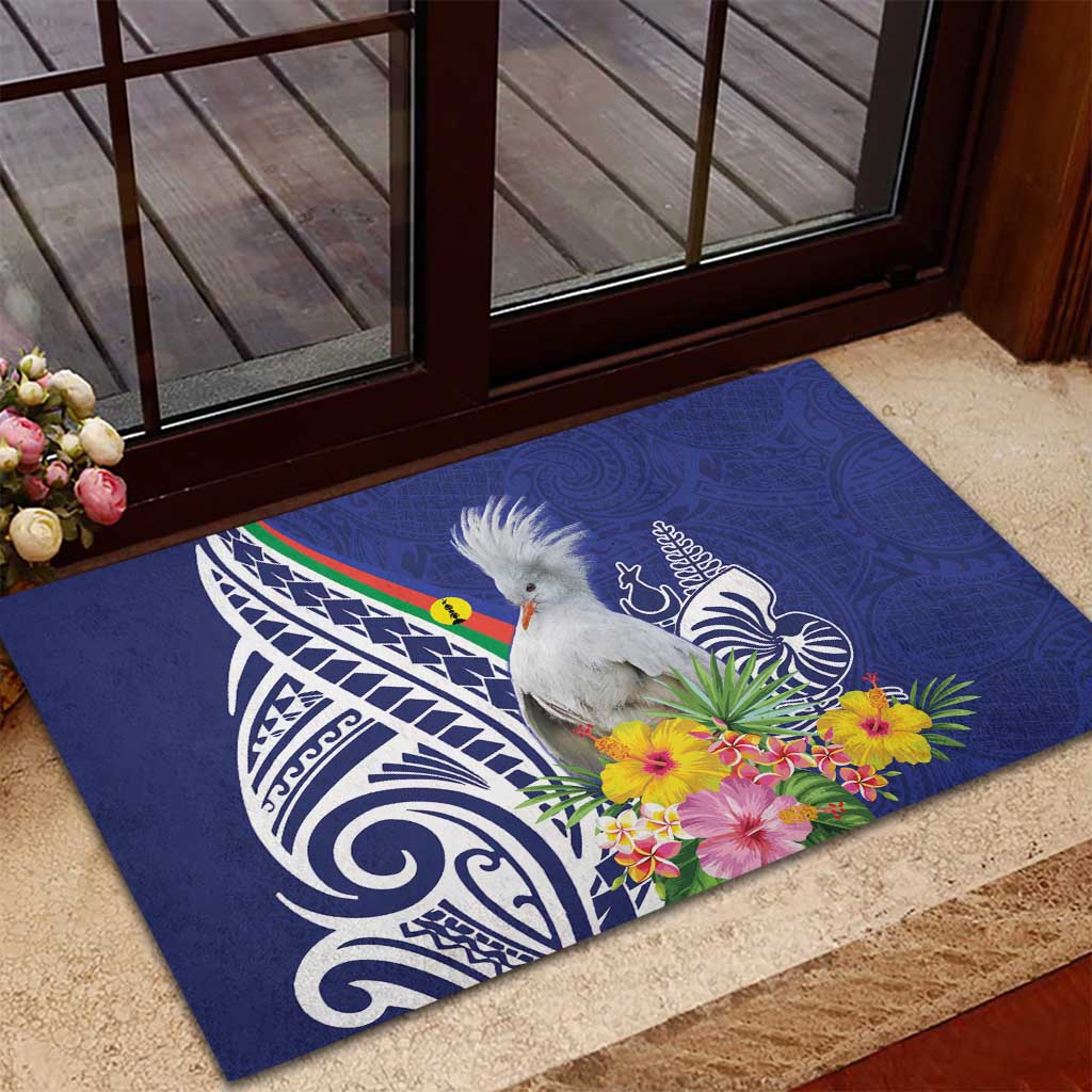 New Caledonia Kagu Bird Rubber Doormat Polynesian Tropical Flowers