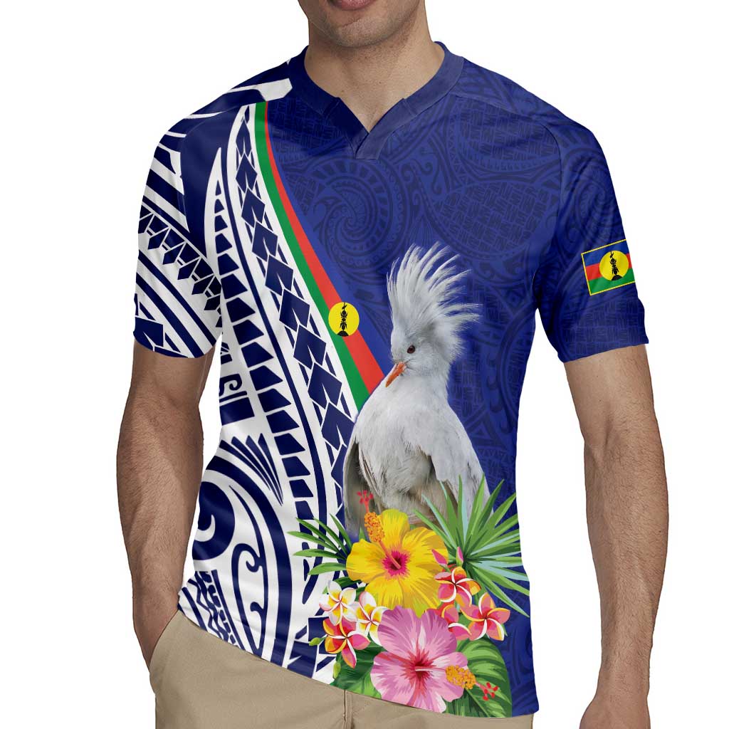 New Caledonia Kagu Bird Rugby Jersey Polynesian Tropical Flowers