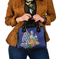 New Caledonia Kagu Bird Shoulder Handbag Polynesian Tropical Flowers