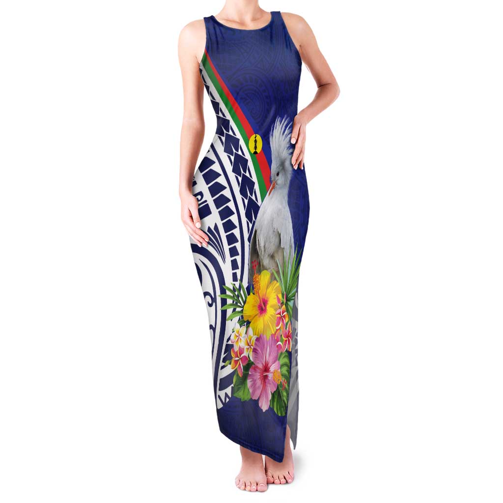 New Caledonia Kagu Bird Tank Maxi Dress Polynesian Tropical Flowers