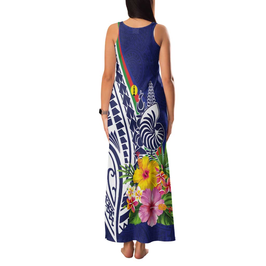 New Caledonia Kagu Bird Tank Maxi Dress Polynesian Tropical Flowers