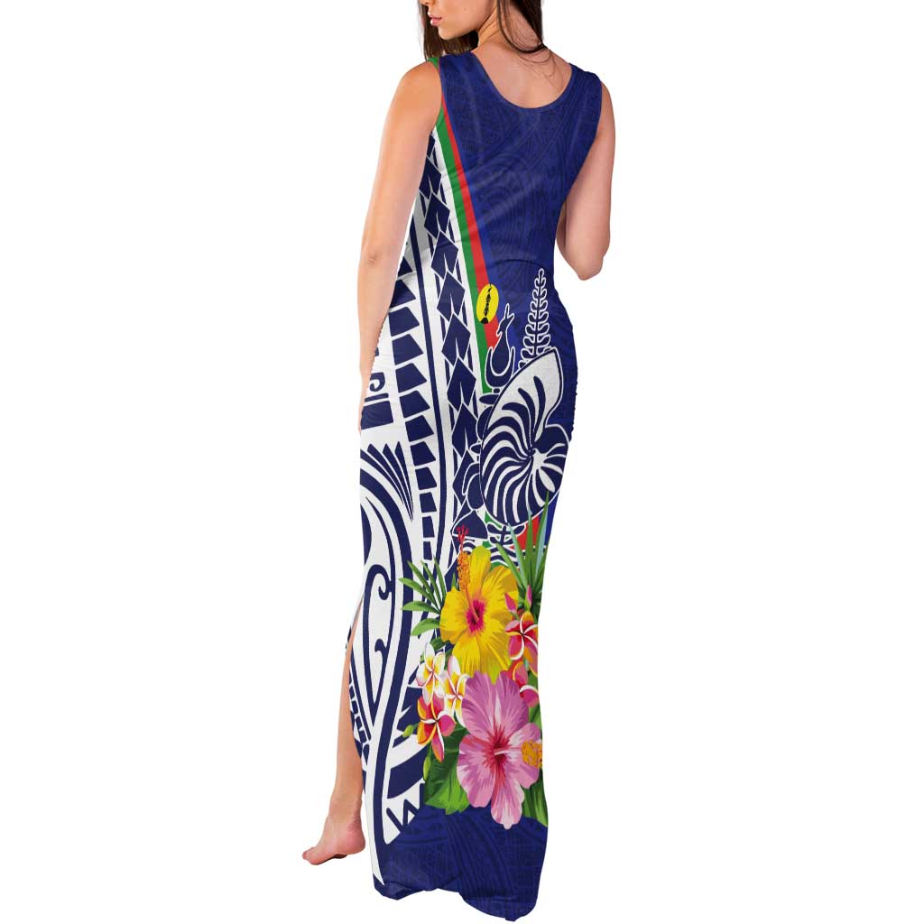 New Caledonia Kagu Bird Tank Maxi Dress Polynesian Tropical Flowers