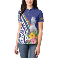 New Caledonia Kagu Bird Women Polo Shirt Polynesian Tropical Flowers