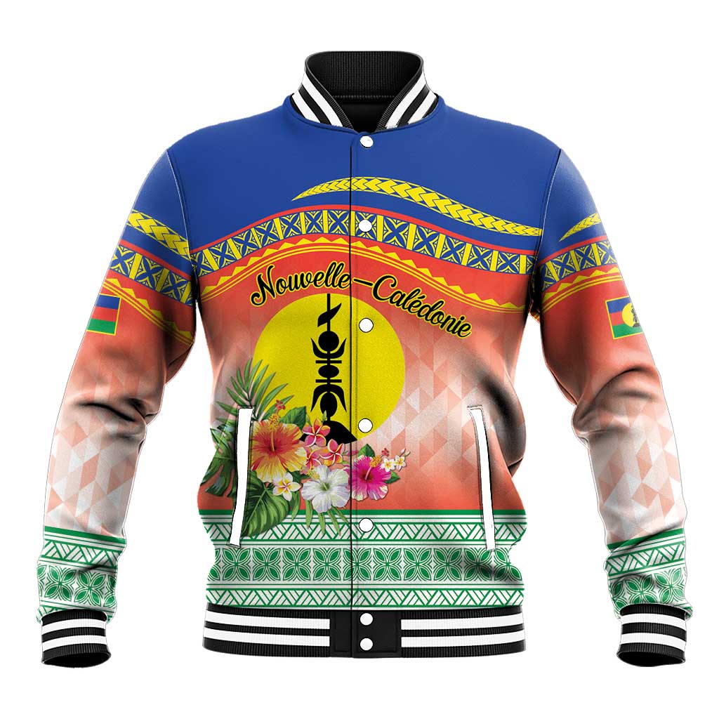 New Caledonia Nautilus Shell Baseball Jacket Polynesian Tropical Flowers