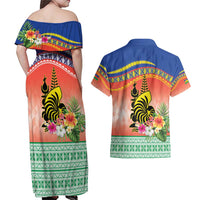 New Caledonia Nautilus Shell Couples Matching Off Shoulder Maxi Dress and Hawaiian Shirt Polynesian Tropical Flowers