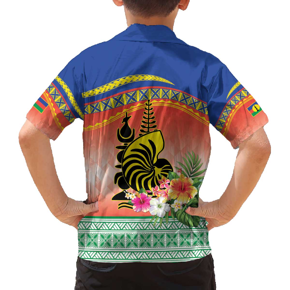 New Caledonia Nautilus Shell Family Matching Off The Shoulder Long Sleeve Dress and Hawaiian Shirt Polynesian Tropical Flowers