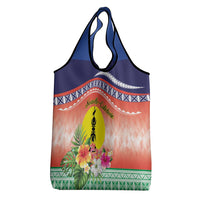 New Caledonia Nautilus Shell Grocery Bag Polynesian Tropical Flowers