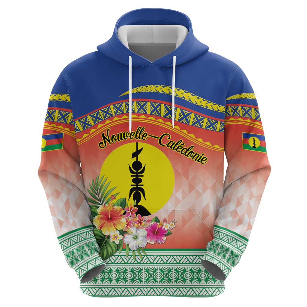 New Caledonia Nautilus Shell Hoodie Polynesian Tropical Flowers