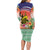 New Caledonia Nautilus Shell Long Sleeve Bodycon Dress Polynesian Tropical Flowers