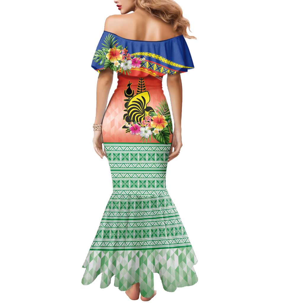 New Caledonia Nautilus Shell Mermaid Dress Polynesian Tropical Flowers