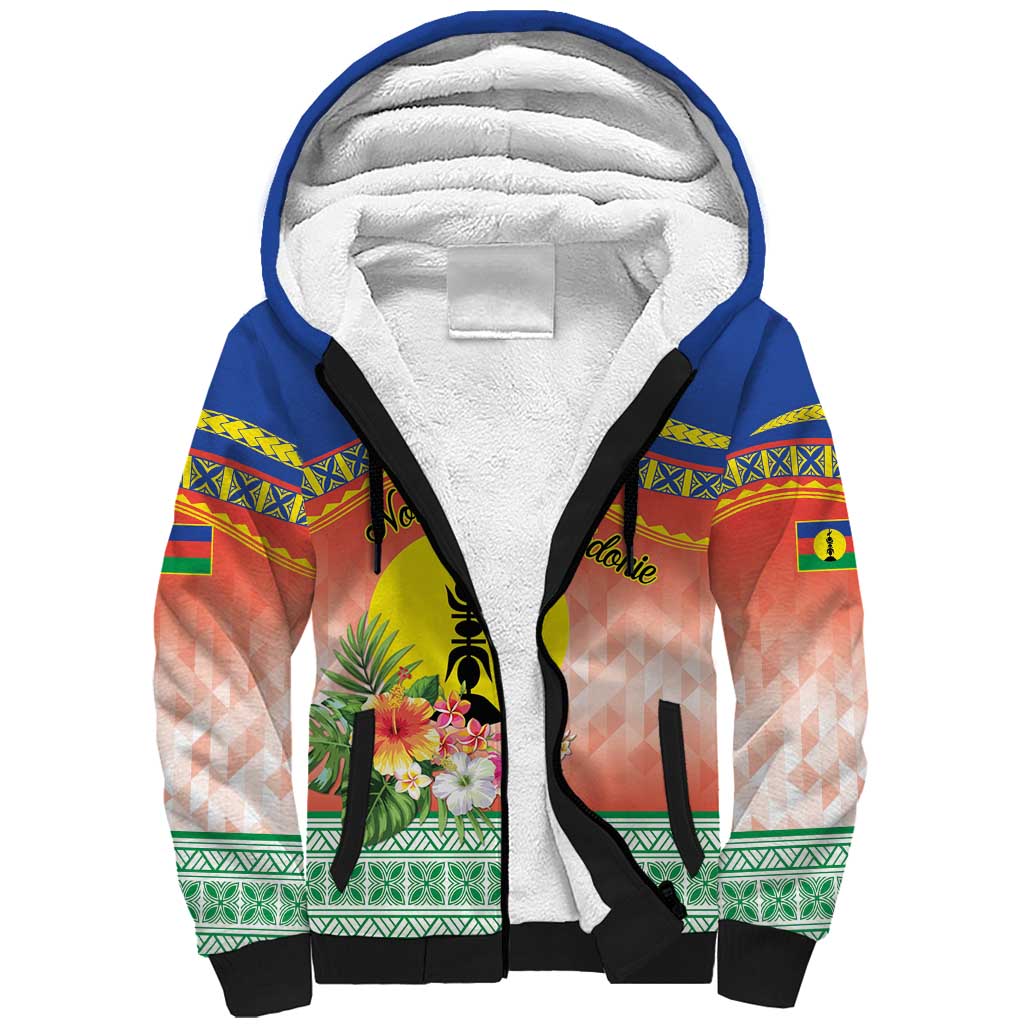 New Caledonia Nautilus Shell Sherpa Hoodie Polynesian Tropical Flowers