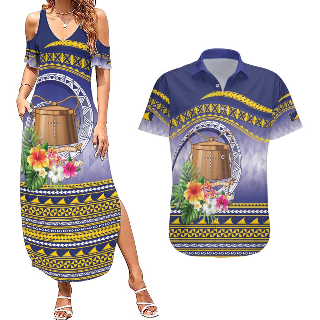 Tokelau Tuluma Couples Matching Summer Maxi Dress and Hawaiian Shirt Polynesian Tropical Flowers