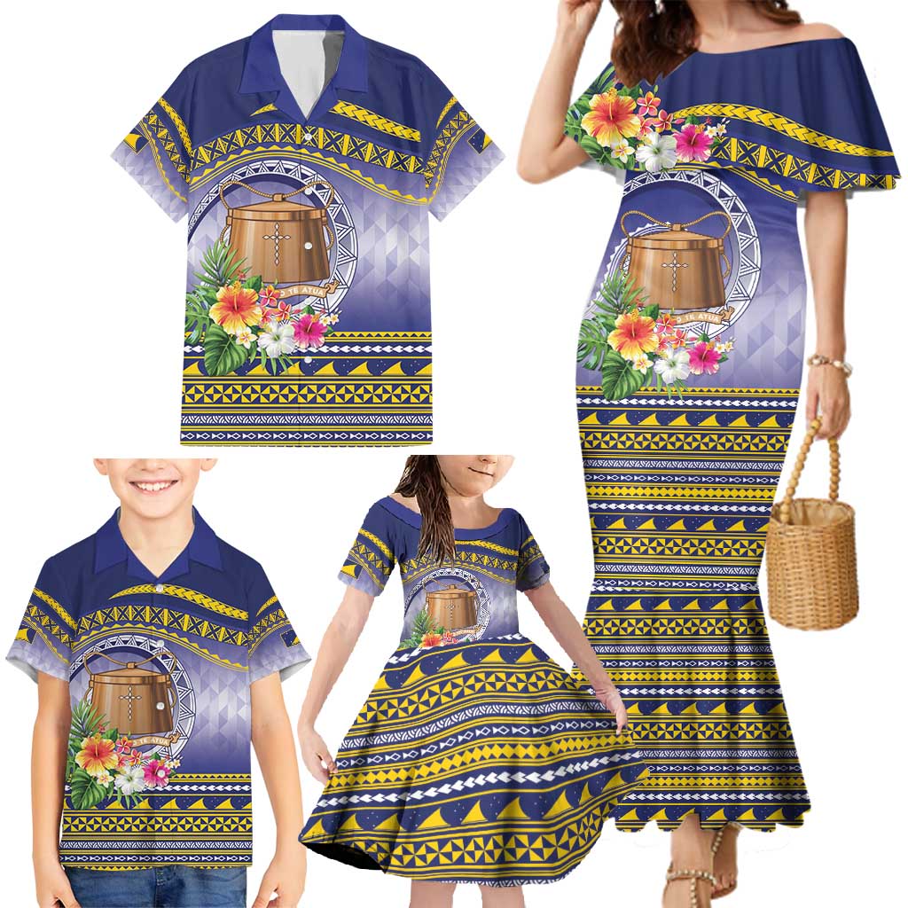 Tokelau Tuluma Family Matching Mermaid Dress and Hawaiian Shirt Polynesian Tropical Flowers