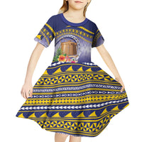 Tokelau Tuluma Kid Short Sleeve Dress Polynesian Tropical Flowers
