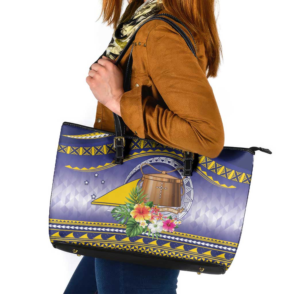 Tokelau Tuluma Leather Tote Bag Polynesian Tropical Flowers