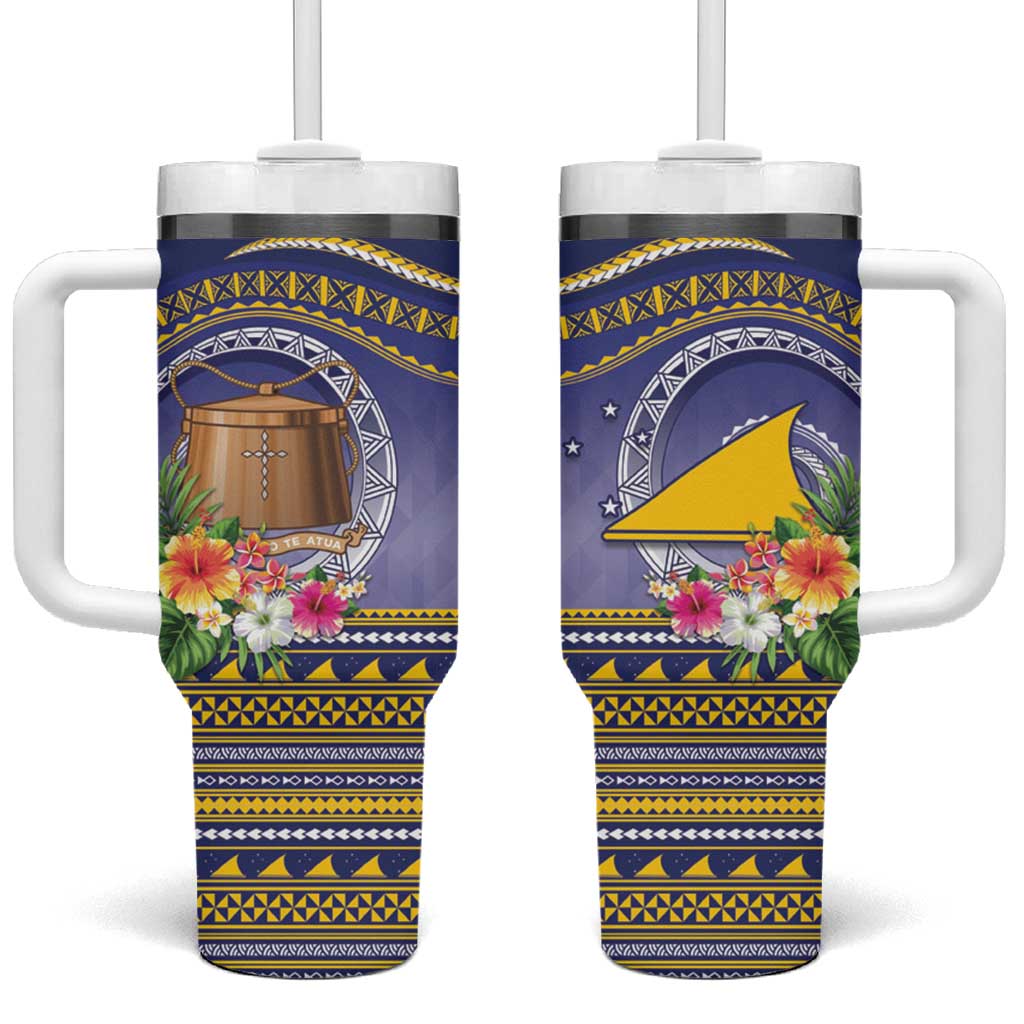 Tokelau Tuluma Tumbler With Handle Polynesian Tropical Flowers