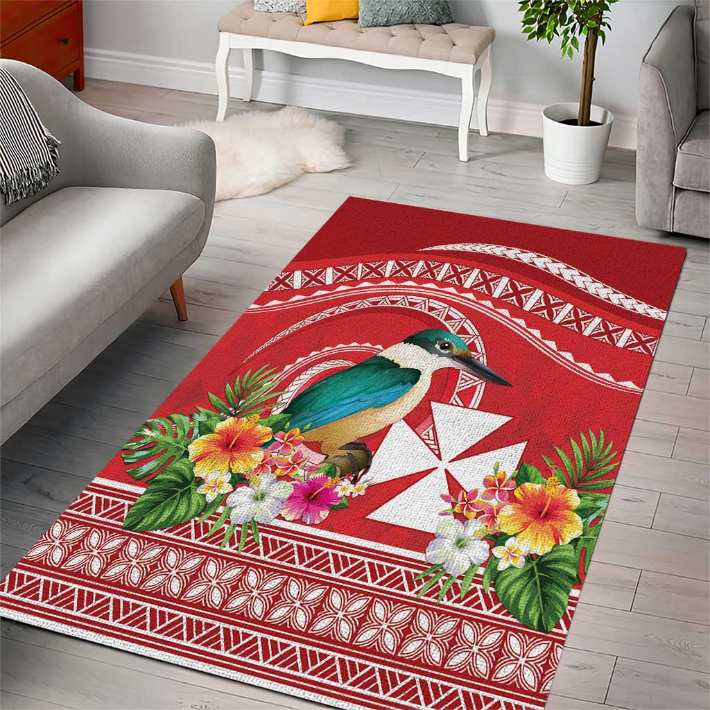 Wallis et Futuna Kingfisher Area Rug Polynesian Tropical Flowers
