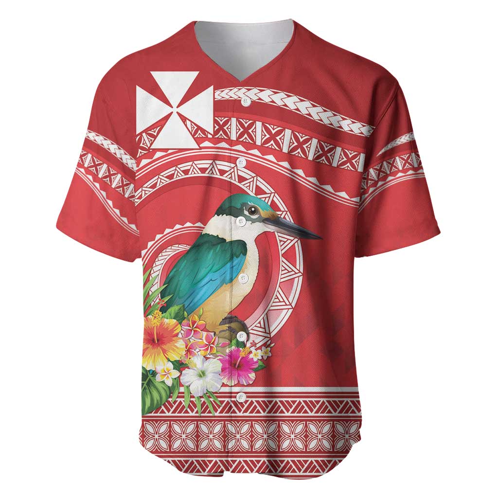 Wallis et Futuna Kingfisher Baseball Jersey Polynesian Tropical Flowers