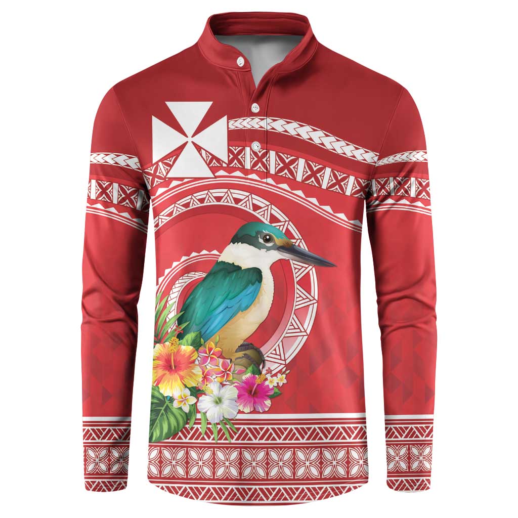 Wallis et Futuna Kingfisher Button Sweatshirt Polynesian Tropical Flowers