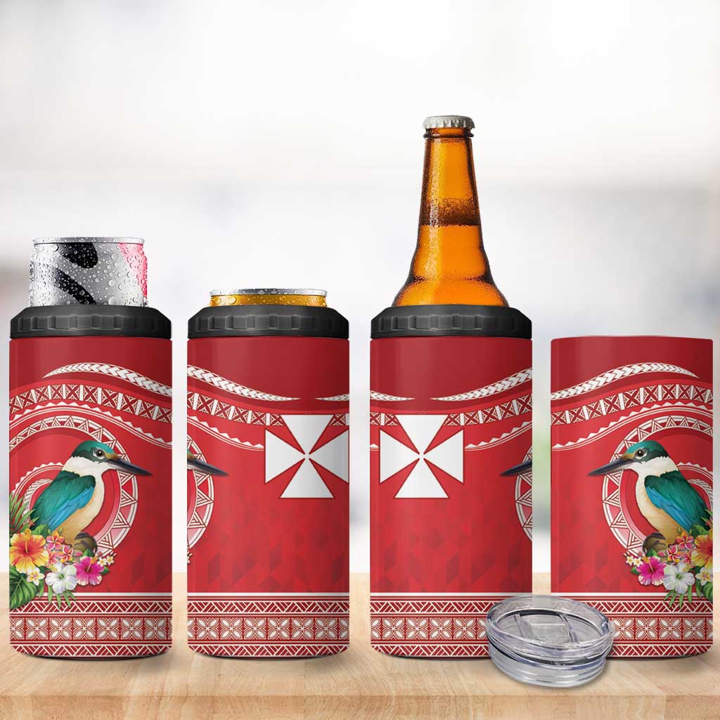 Wallis et Futuna Kingfisher 4 in 1 Can Cooler Tumbler Polynesian Tropical Flowers