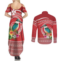 Wallis et Futuna Kingfisher Couples Matching Summer Maxi Dress and Long Sleeve Button Shirt Polynesian Tropical Flowers LT9 - Polynesian Pride