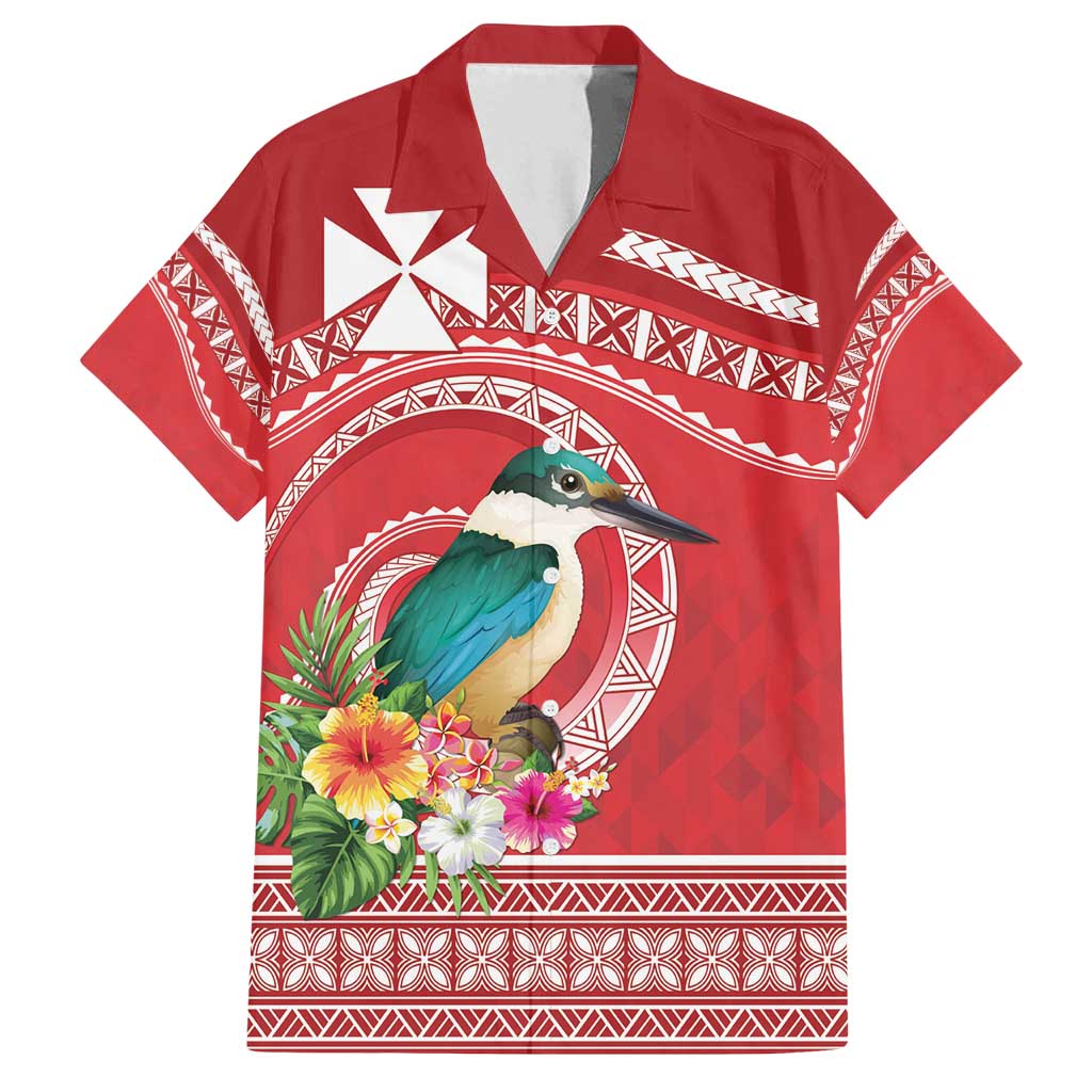 Wallis et Futuna Kingfisher Family Matching Puletasi and Hawaiian Shirt Polynesian Tropical Flowers LT9 Dad's Shirt - Short Sleeve Red - Polynesian Pride