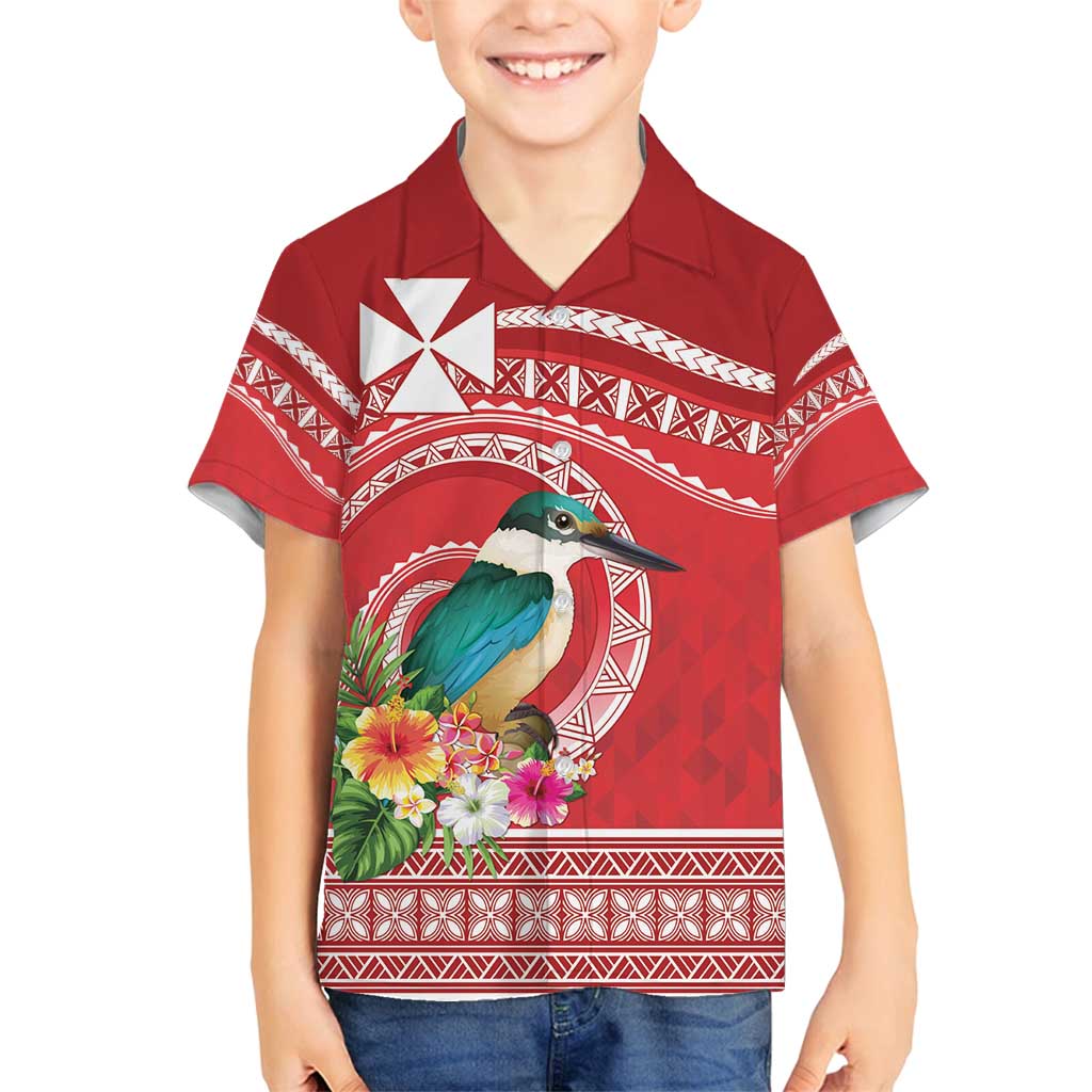 Wallis et Futuna Kingfisher Family Matching Puletasi and Hawaiian Shirt Polynesian Tropical Flowers LT9 Son's Shirt Red - Polynesian Pride