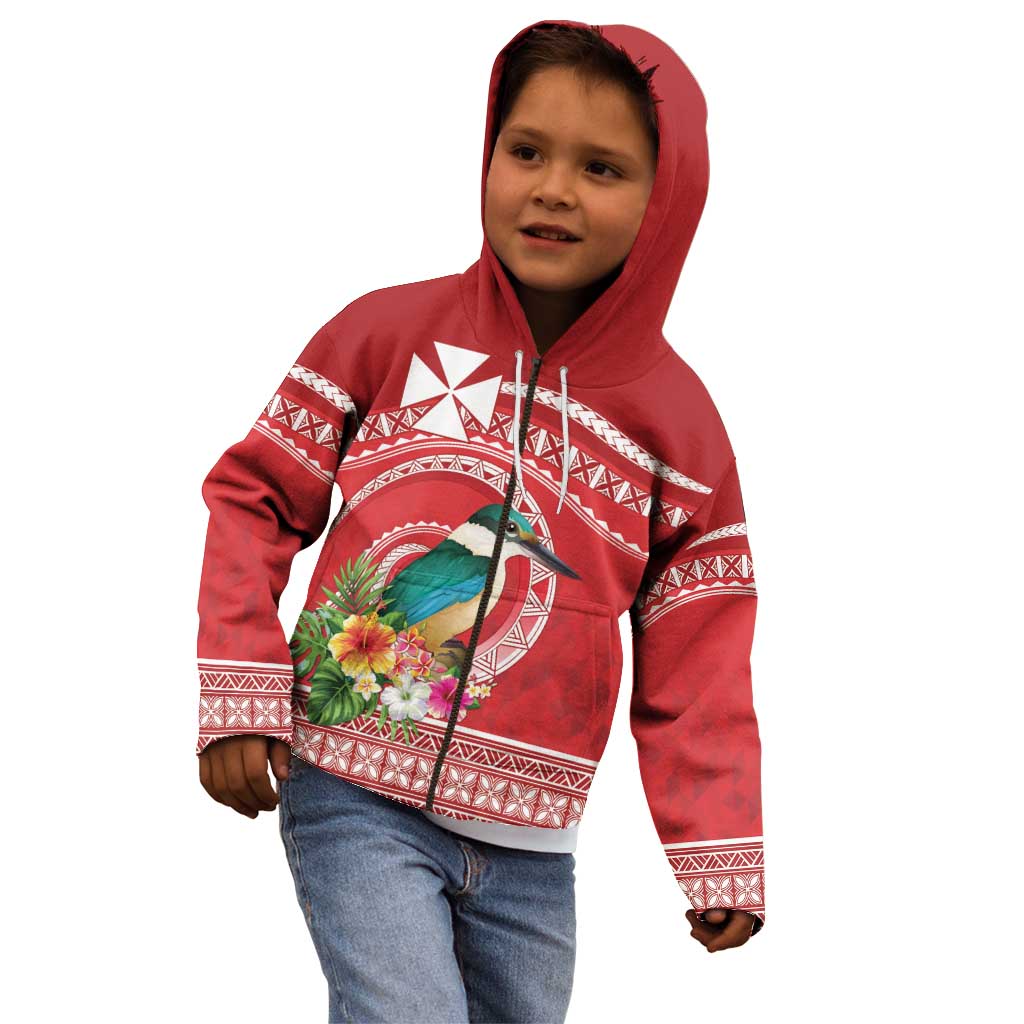 Wallis et Futuna Kingfisher Kid Hoodie Polynesian Tropical Flowers