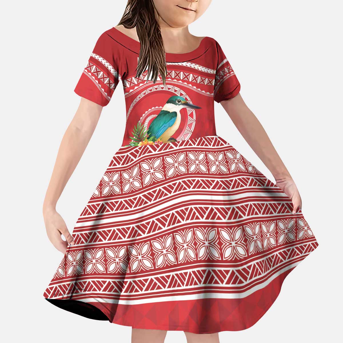 Wallis et Futuna Kingfisher Kid Short Sleeve Dress Polynesian Tropical Flowers