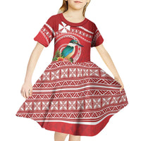 Wallis et Futuna Kingfisher Kid Short Sleeve Dress Polynesian Tropical Flowers