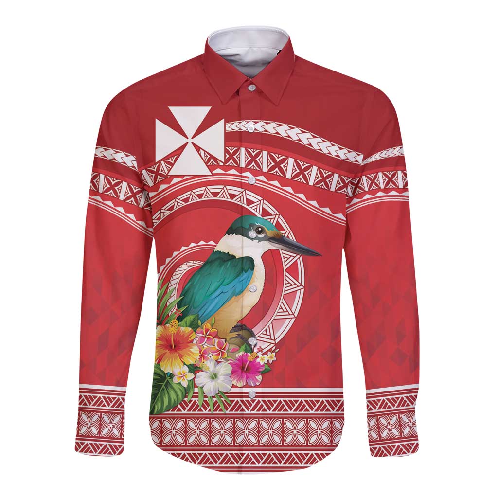 Wallis et Futuna Kingfisher Long Sleeve Button Shirt Polynesian Tropical Flowers