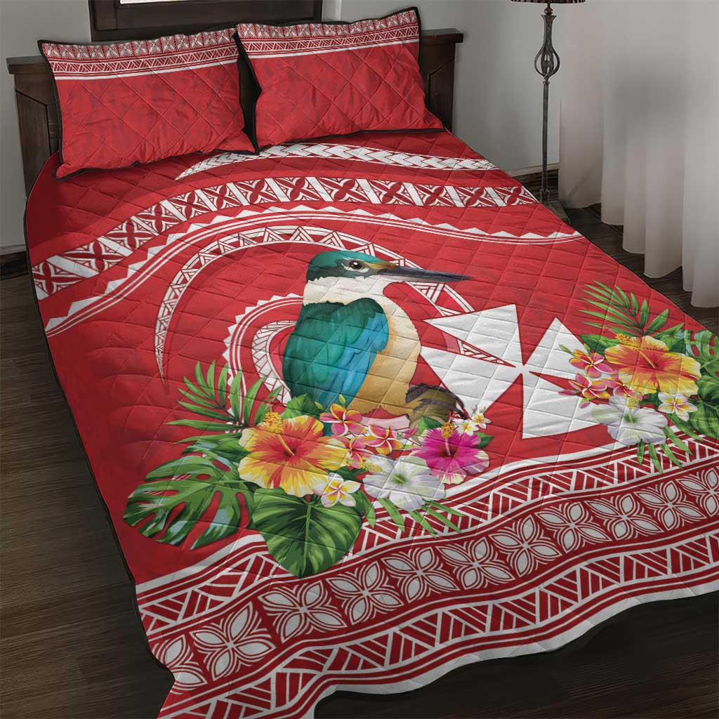 Wallis et Futuna Kingfisher Quilt Bed Set Polynesian Tropical Flowers