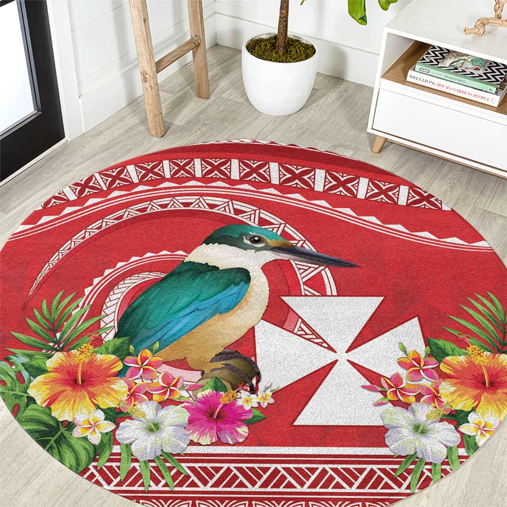 Wallis et Futuna Kingfisher Round Carpet Polynesian Tropical Flowers