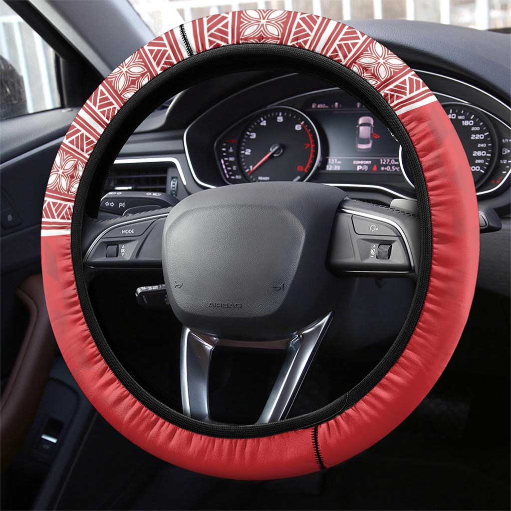 Wallis et Futuna Kingfisher Steering Wheel Cover Polynesian Tropical Flowers
