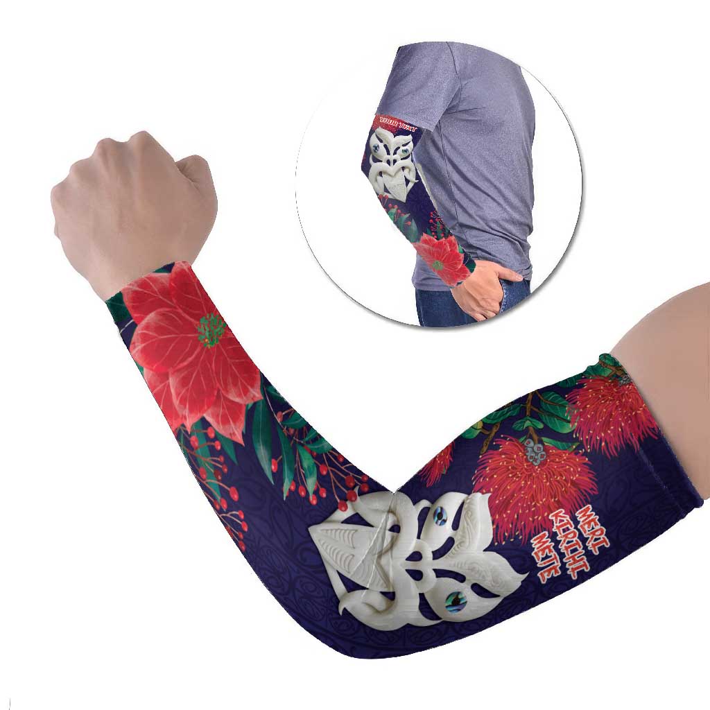 Maori Wheku Meri Kirihimete Personalised Arm Sleeves All Blue Indigenous Maori Motif - Polynesian Pride