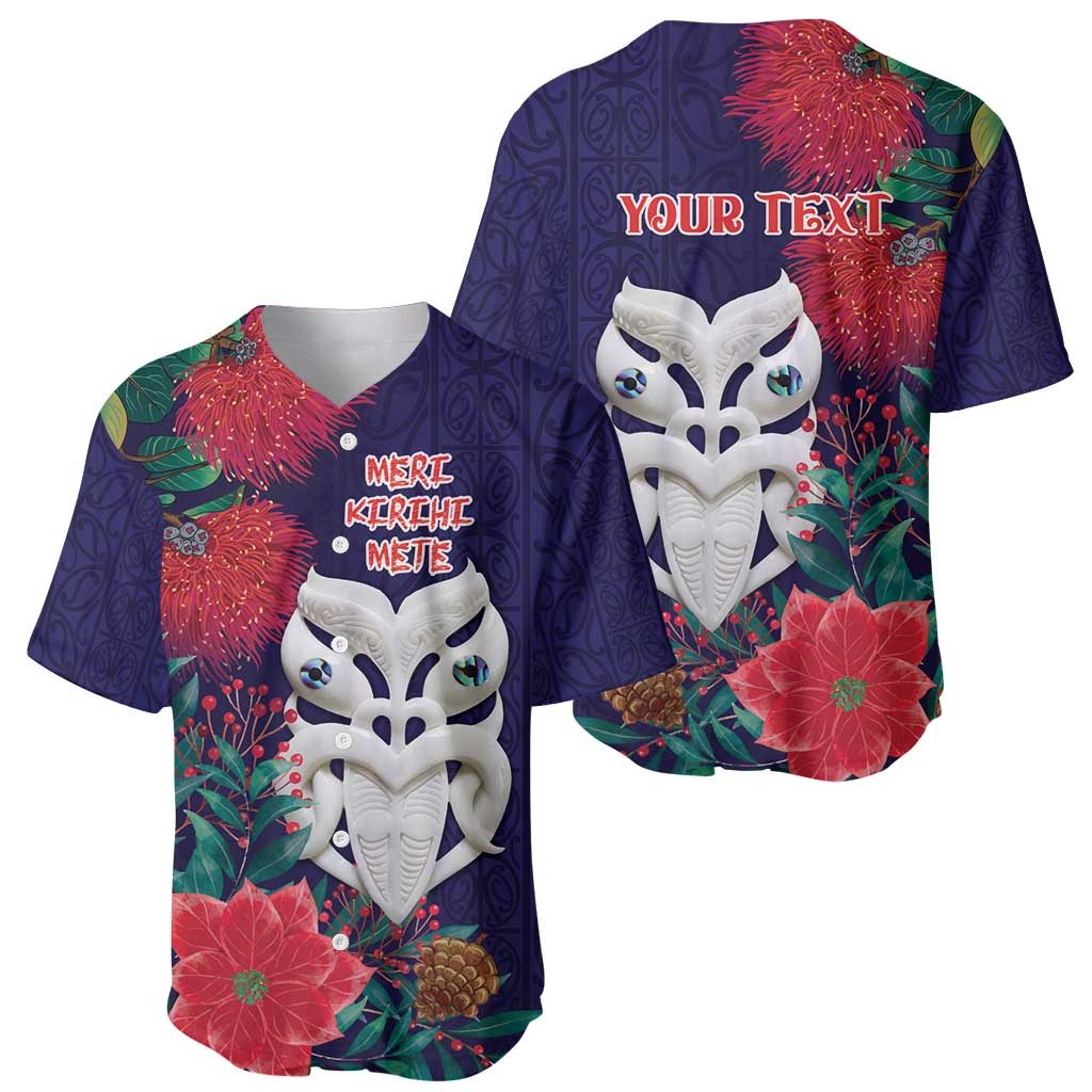 Maori Wheku Meri Kirihimete Personalised Baseball Jersey All Blue Indigenous Maori Motif - Polynesian Pride