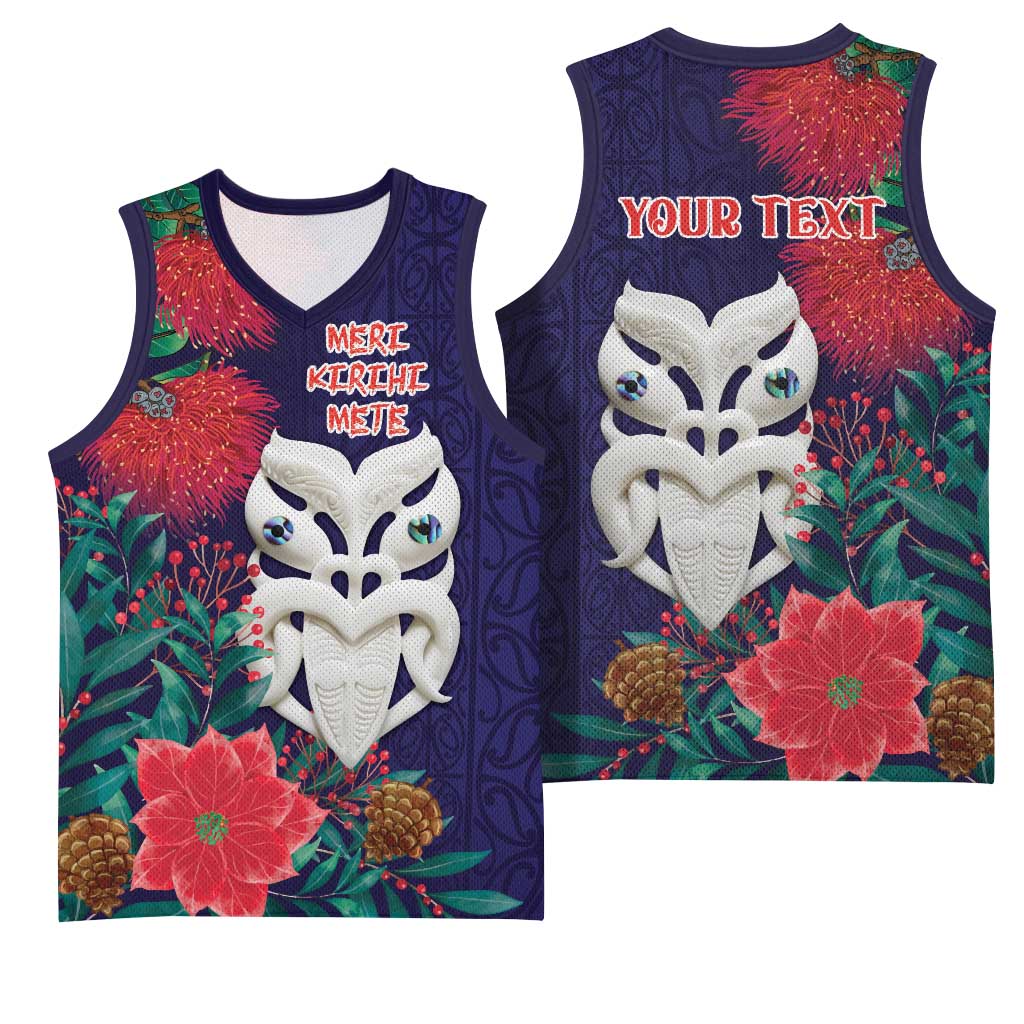 Maori Wheku Meri Kirihimete Personalised Basketball Jersey All Blue Indigenous Maori Motif - Polynesian Pride