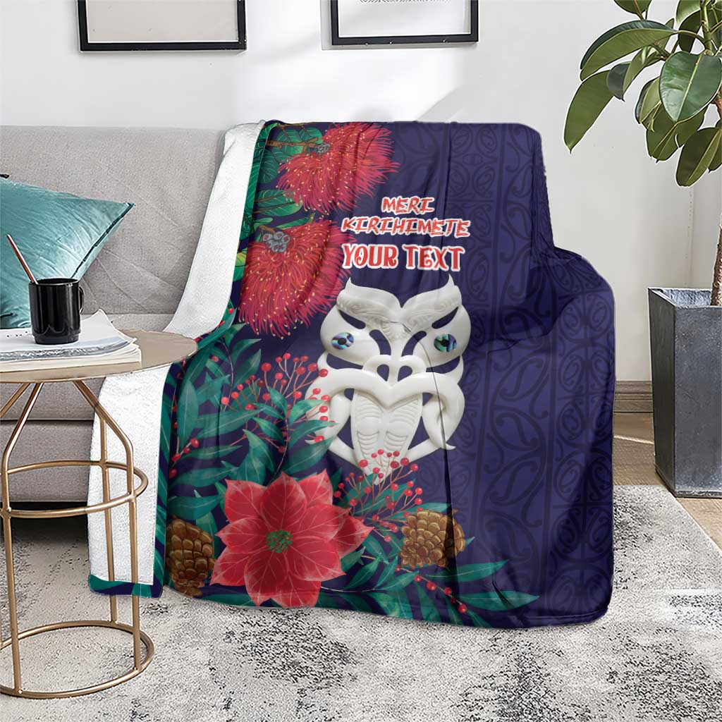 Maori Wheku Meri Kirihimete Personalised Blanket All Blue Indigenous Maori Motif - Polynesian Pride