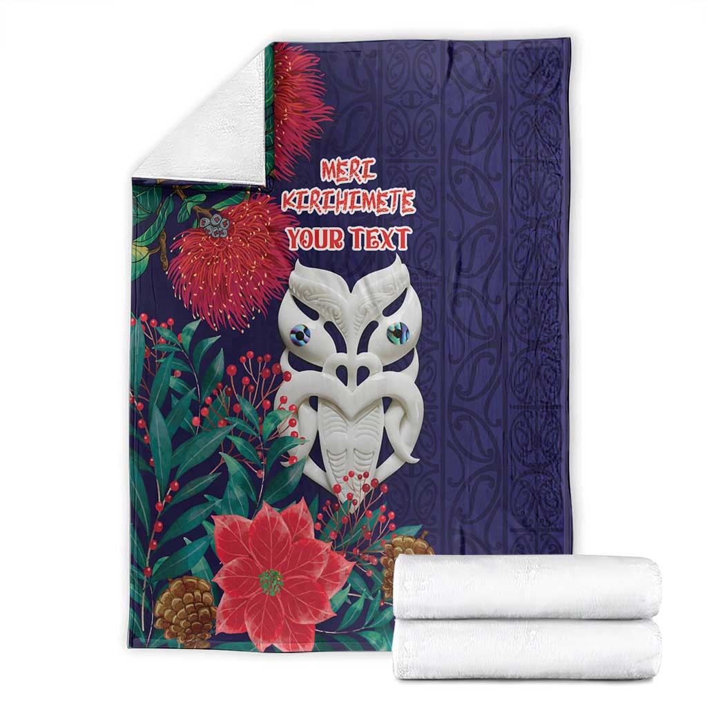 Maori Wheku Meri Kirihimete Personalised Blanket All Blue Indigenous Maori Motif - Polynesian Pride
