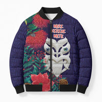 Maori Wheku Meri Kirihimete Personalised Bomber Puffer Jacket All Blue Indigenous Maori Motif LT9 Unisex Blue - Polynesian Pride