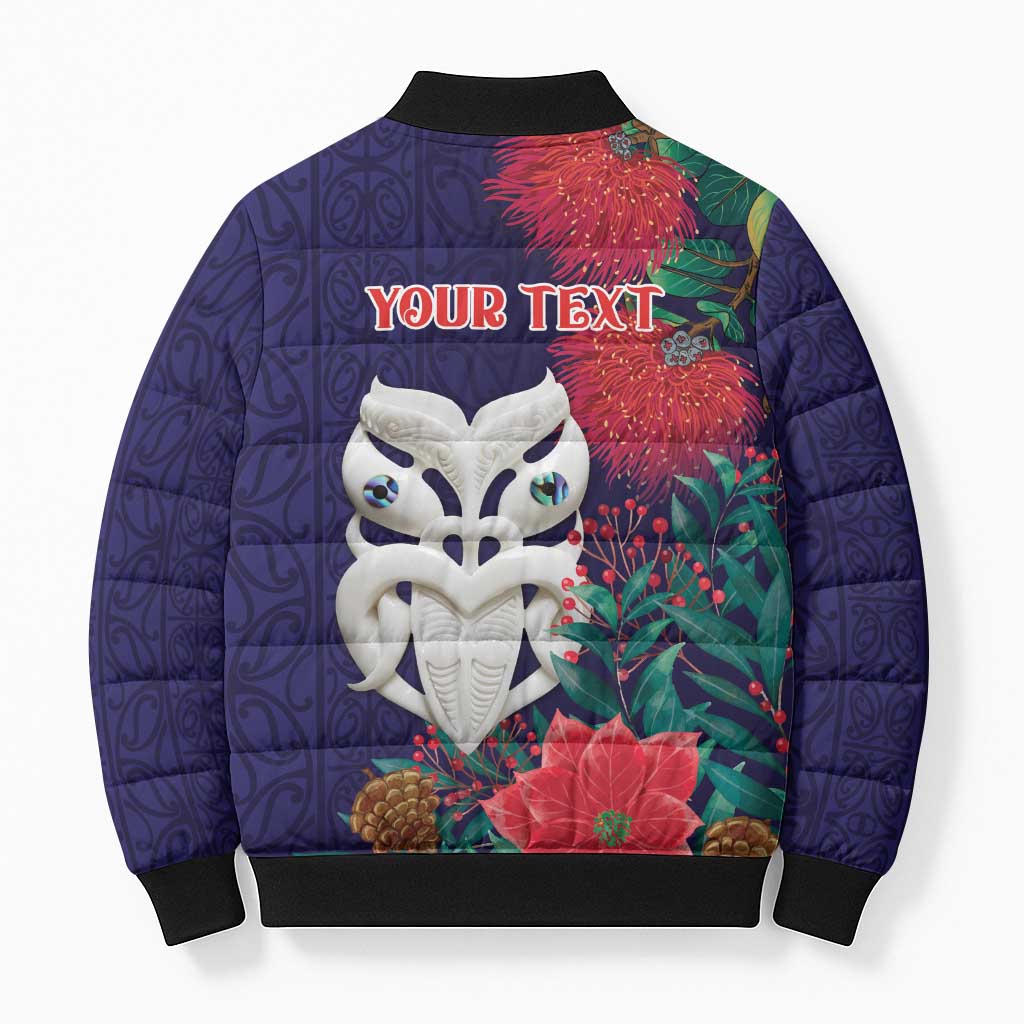 Maori Wheku Meri Kirihimete Personalised Bomber Puffer Jacket All Blue Indigenous Maori Motif LT9 - Polynesian Pride