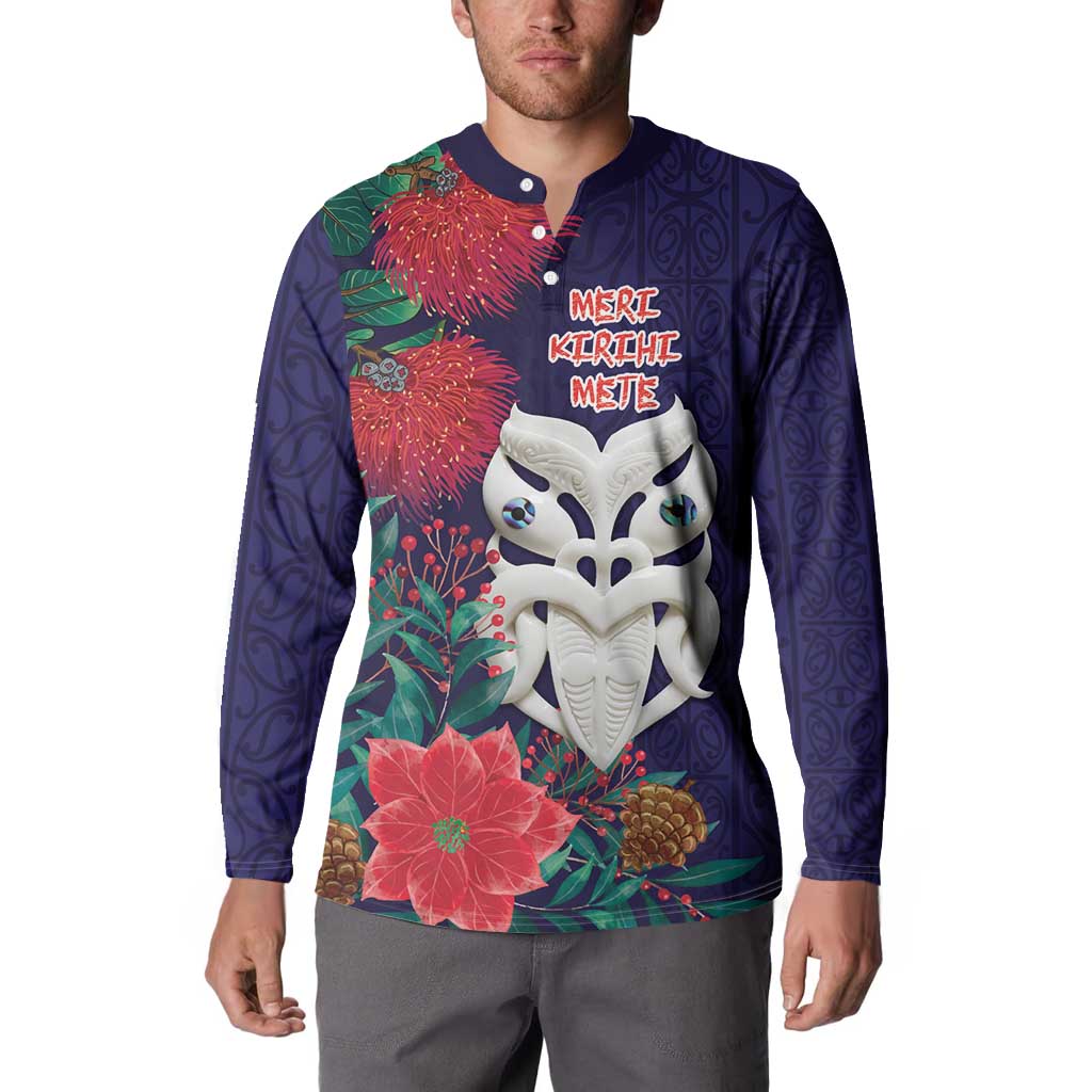 Maori Wheku Meri Kirihimete Personalised Button Sweatshirt All Blue Indigenous Maori Motif LT9 - Polynesian Pride