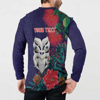 Maori Wheku Meri Kirihimete Personalised Button Sweatshirt All Blue Indigenous Maori Motif LT9 - Polynesian Pride