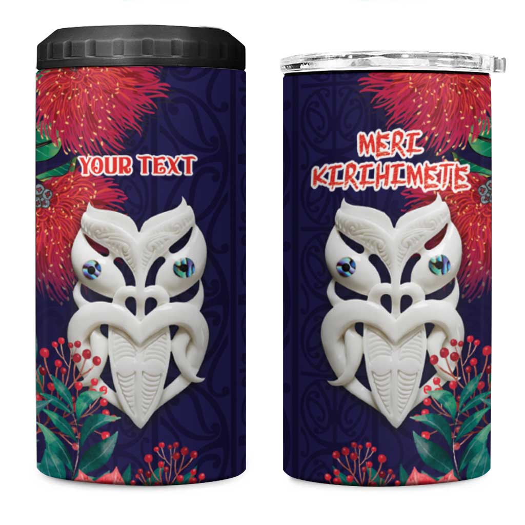 Maori Wheku Meri Kirihimete Personalised 4 in 1 Can Cooler Tumbler All Blue Indigenous Maori Motif - Polynesian Pride